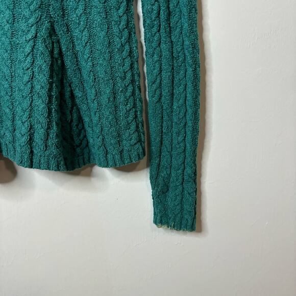 Peruvian Connection Cable Knit Flare Waist Sweater - Green - Women's Medium - Picture 6 of 7